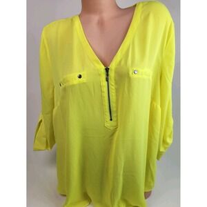 Torrid SIZE 2X BLOUSE Harper Lime Zip Tab Sleeve Sheer
